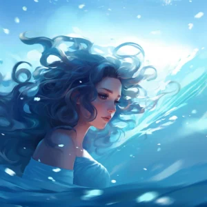 Femme sous-marine dans un tourbillon aquatique lumineux et mystérieux