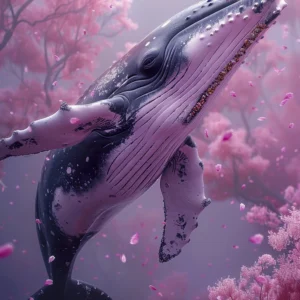 Papier Peint Baleine Majestueuse dans Forêt Rose Féerique