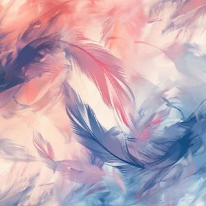 Papier Peint Abstrait Plumes Pastel Rose Bleu Moderne