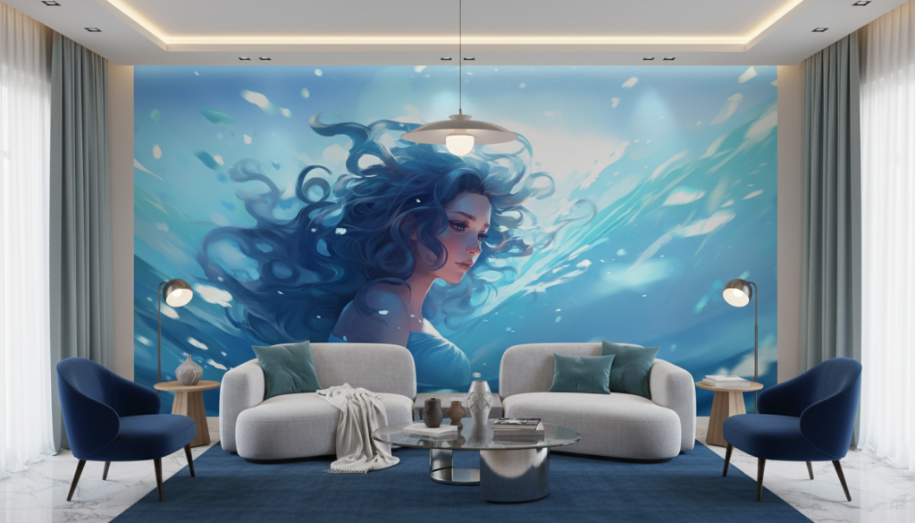 Femme sous-marine dans un tourbillon aquatique lumineux et mystérieux - Salon / Séjour