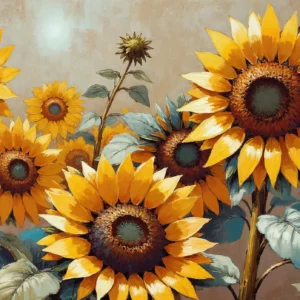 Papier peint tournesols dorés aux tons chauds automnaux