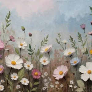 Papier Peint Jardin Sauvage aux Fleurs Cosmos Multicolores Aquarelle