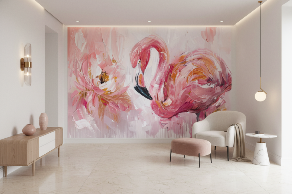 Flamant Rose Artistique aux Nuances Roses et Dorées - Entrée