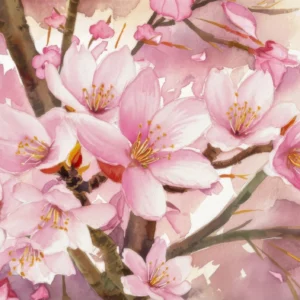 Papier peint aquarelle fleurs de cerisier roses délicates branches