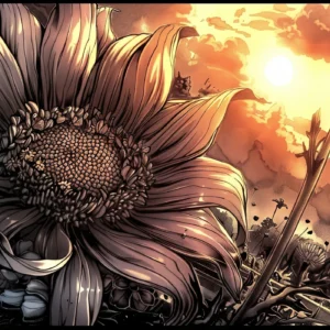 Papier Peint Artistique Tournesol Géant Coucher de Soleil Dramatique