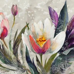 Papier peint aquarelle fleurs de lotus et plumes colorées