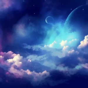 Papier peint cosmos fantastique avec planètes et nuages colorés étoilés