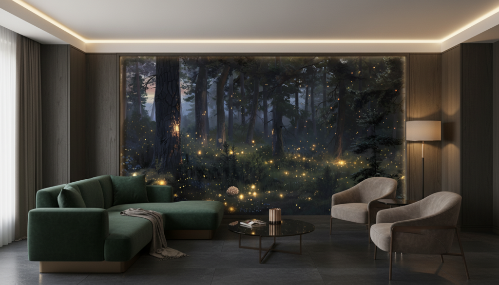 Forêt Enchantée aux Lucioles Dorées et Atmosphère Mystique Nocturne - Hôtel