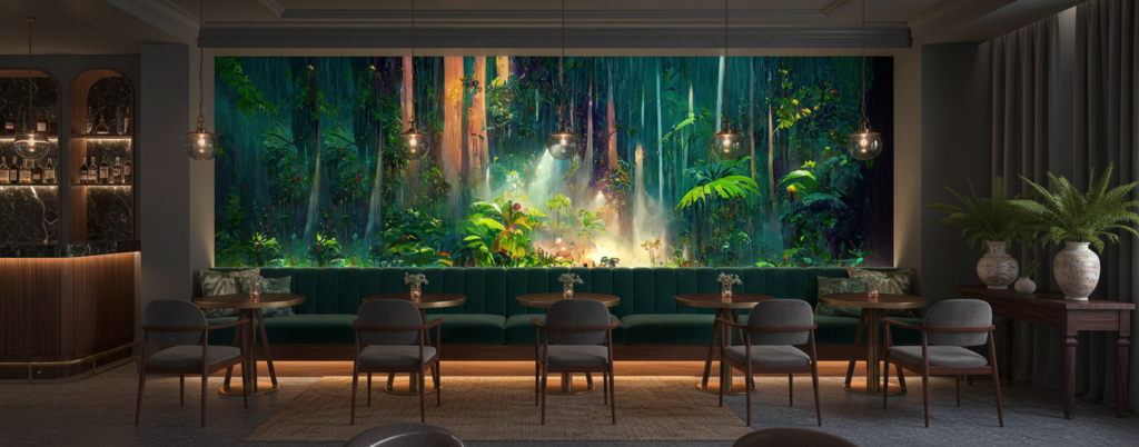 Forêt Tropicale Mystique avec Rayons de Lumière Dorée - Restaurant