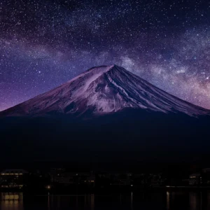 Majestueux Mont Fuji sous la Voie Lactée Étoilée Nocturne