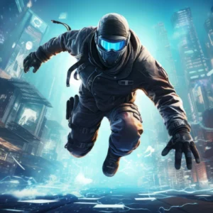 Papier Peint Futuriste Cyberpunk Ville Néon Bleu Urbain