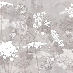 Papier peint botanique vintage fleurs sauvages ombellifères aquarelle