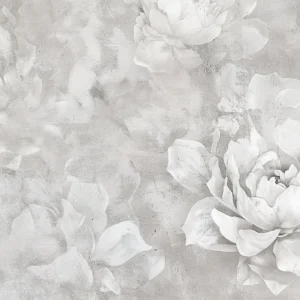 Papier peint floral vintage pivoines délicates nuances de gris