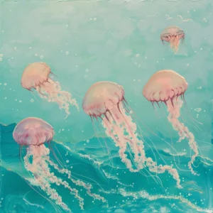 Papier peint aquatique avec méduses roses dans océan turquoise