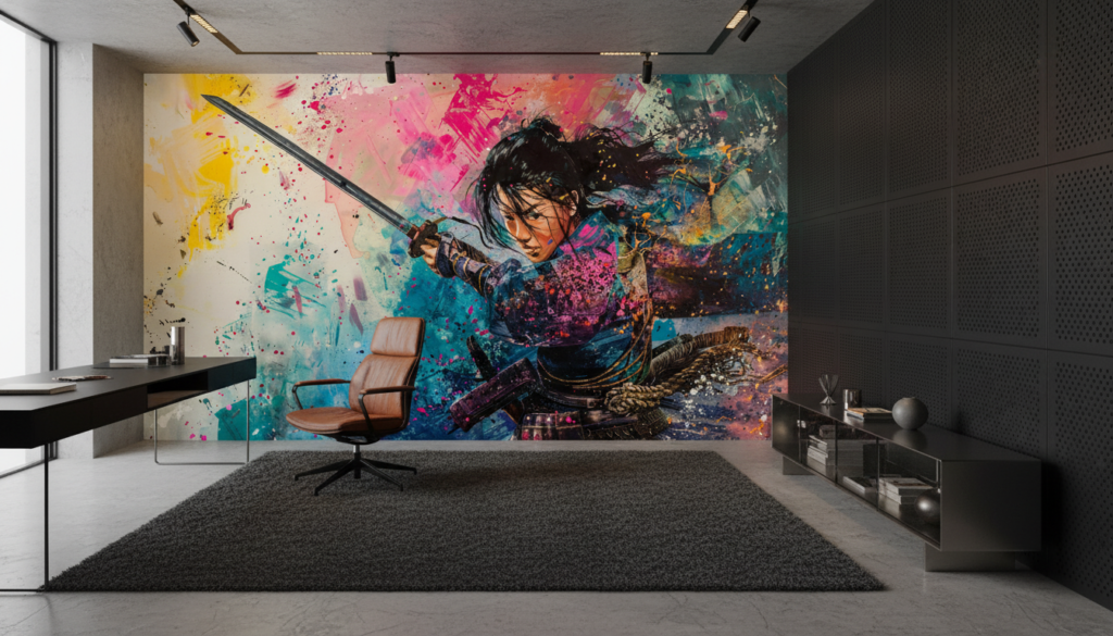 Guerrier Samouraï dans Explosion de Couleurs Artistiques Contemporaines - Bureau