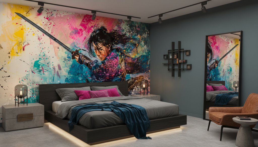 Guerrier Samouraï dans Explosion de Couleurs Artistiques Contemporaines - Chambre adulte