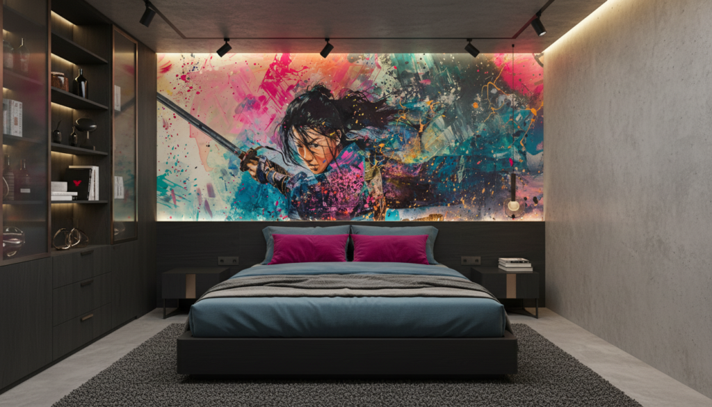 Guerrier Samouraï dans Explosion de Couleurs Artistiques Contemporaines - Chambre adulte