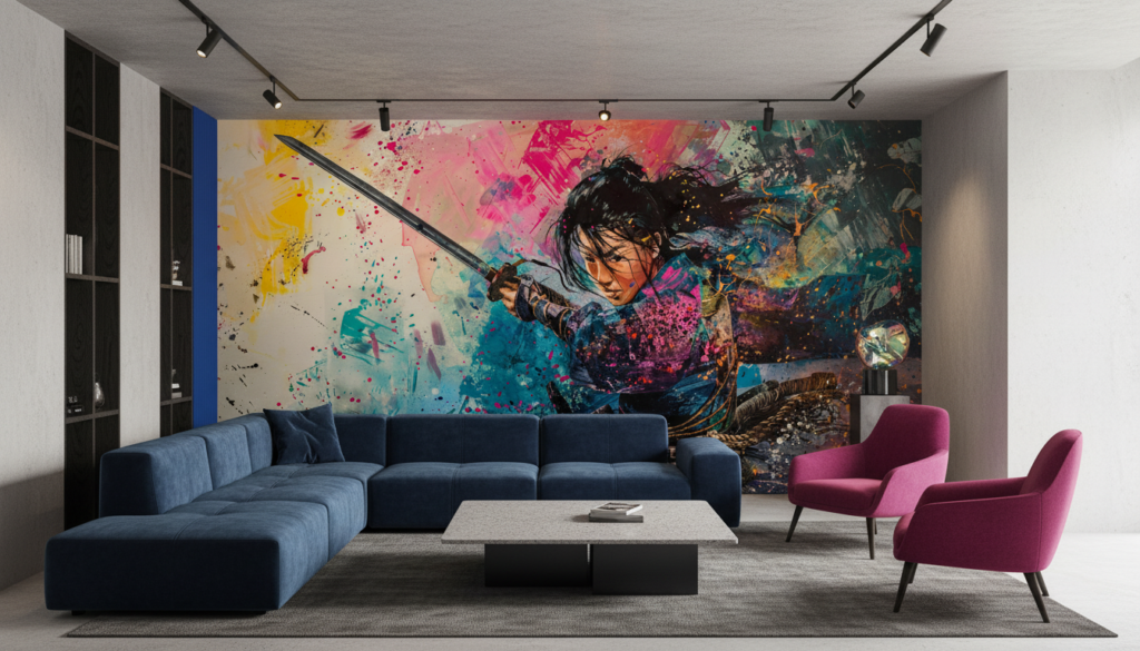 Guerrier Samouraï dans Explosion de Couleurs Artistiques Contemporaines - Salon / Séjour