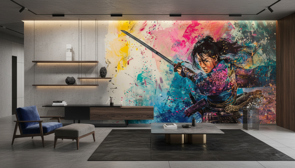 Guerrier Samouraï dans Explosion de Couleurs Artistiques Contemporaines - Salon / Séjour