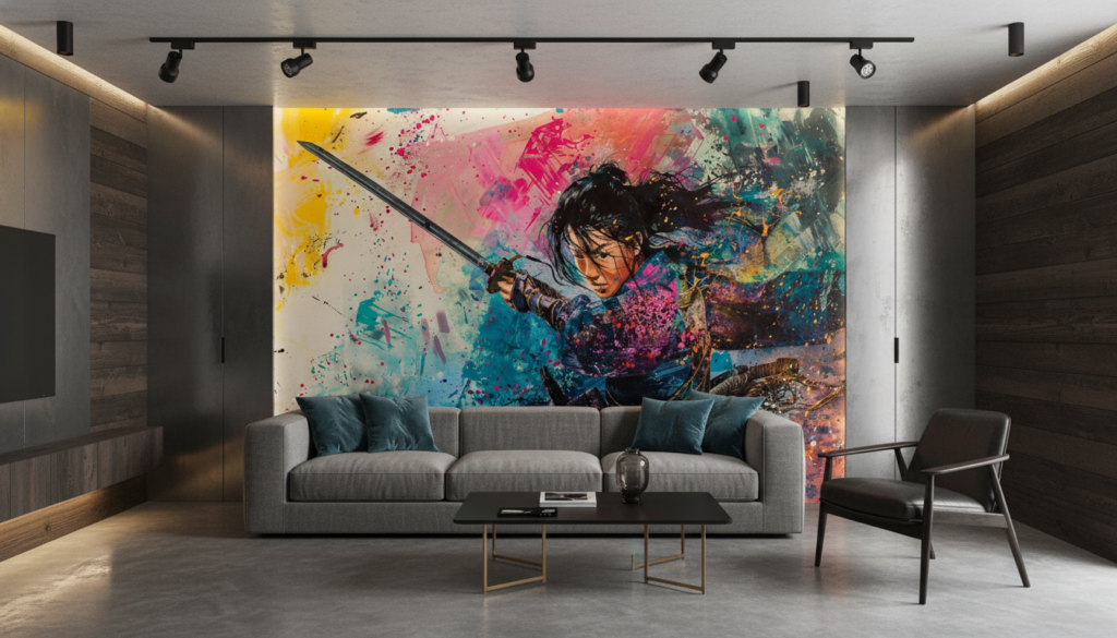 Guerrier Samouraï dans Explosion de Couleurs Artistiques Contemporaines - Salon / Séjour