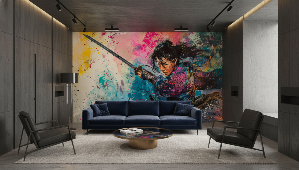 Guerrier Samouraï dans Explosion de Couleurs Artistiques Contemporaines - Salon / Séjour