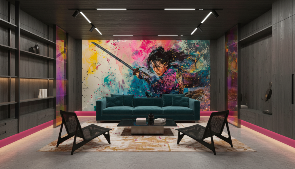 Guerrier Samouraï dans Explosion de Couleurs Artistiques Contemporaines - Salon / Séjour