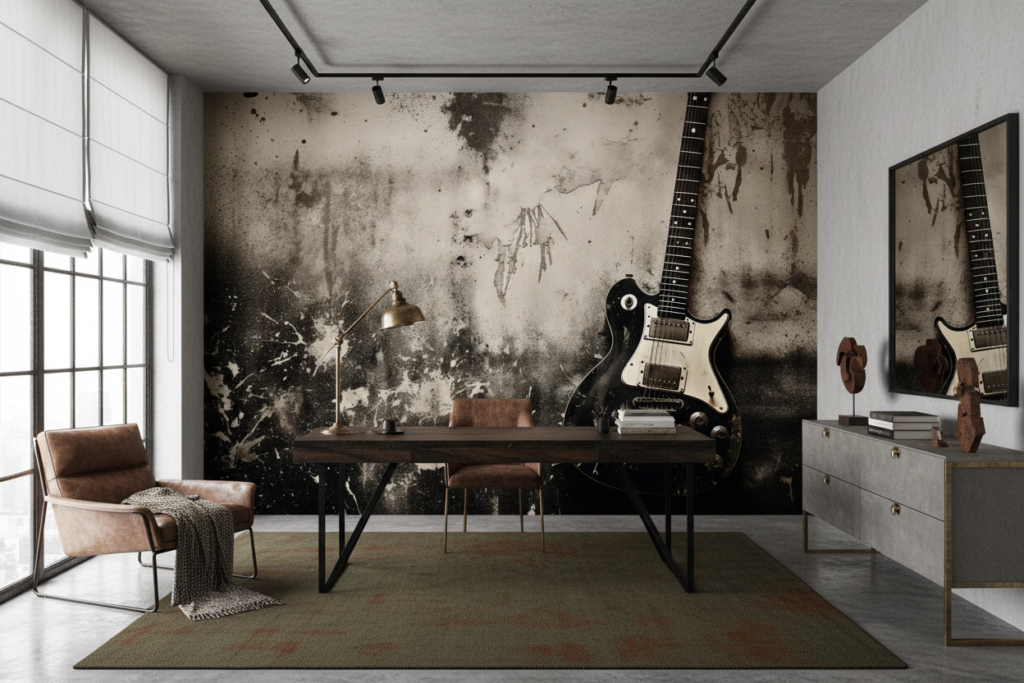 Guitare électrique vintage sur mur grunge urbain industriel - Bureau
