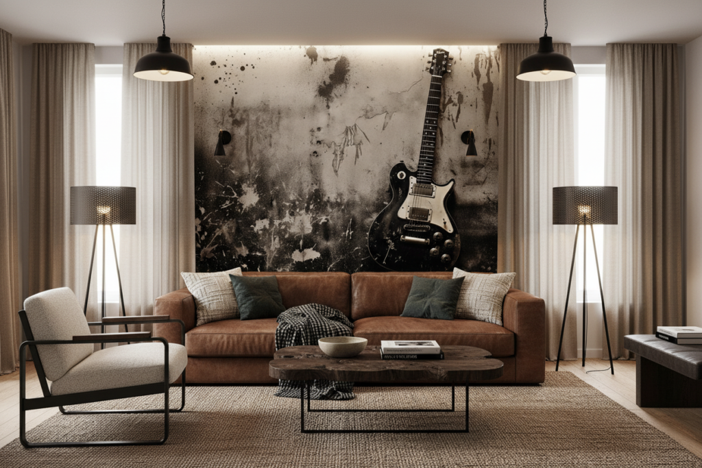 Guitare électrique vintage sur mur grunge urbain industriel - Salon / Séjour