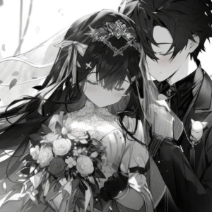 Papier peint manga romantique couple mariage noir et blanc