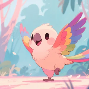 Papier peint enfant oiseau tropical multicolore style cartoon kawaii