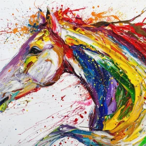 Papier peint cheval artistique explosion de couleurs vibrantes