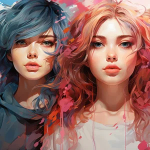 Portrait Artistique Féminin aux Couleurs Vives et Abstraites