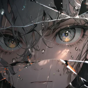Papier Peint Anime Dramatique Personnage aux Yeux Dorés Brisé