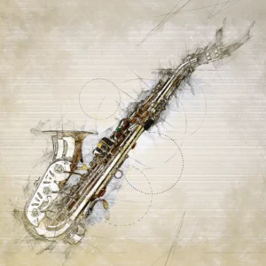 Papier Peint Saxophone Vintage Esquisse Musicale Beige