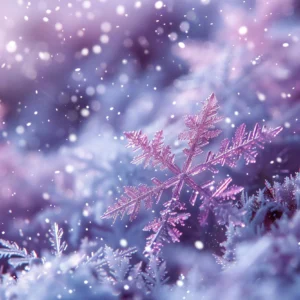 Papier peint cristaux de neige violets et flocons magiques