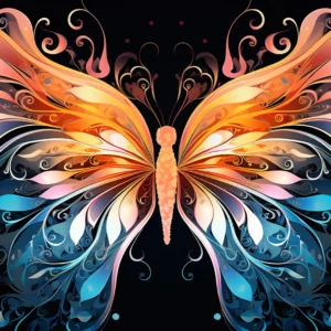 Papier Peint Papillon Artistique Orange Bleu Ornements Floraux Élégants