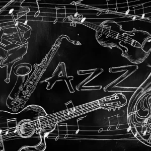 Papier Peint Jazz Musical Instruments Noir et Blanc Artistique