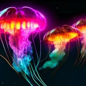 Méduses Bioluminescentes Fantastiques aux Couleurs Électriques et Tentacules Flottantes