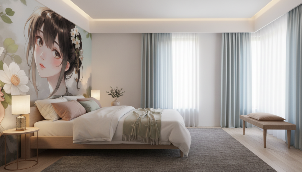 Jeune femme aux fleurs de cerisier style manga japonais - Chambre adulte