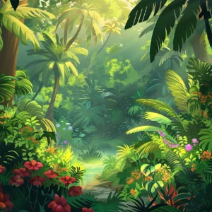 Papier Peint Jungle Tropicale avec Palmiers et Fleurs Exotiques Multicolores