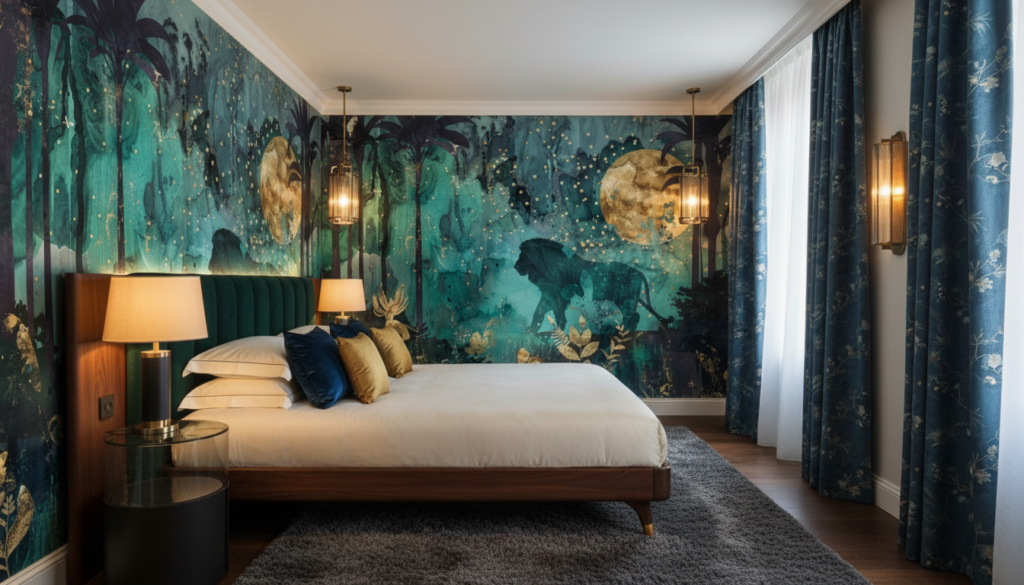 Jungle Nocturne avec Éléphants et Lune Dorée Mystique - Hôtel