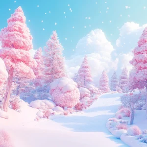 Paysage Hivernal Féerique aux Teintes Roses et Bleues Pastel