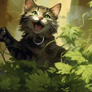 Chaton Espiègle Jouant dans un Jardin de Verdure