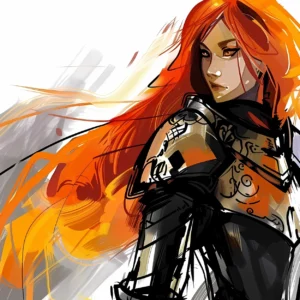 Guerrière aux cheveux flamboyants dans un style manga artistique