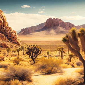 Papier Peint Désert Californien Cactus et Montagnes Dorées