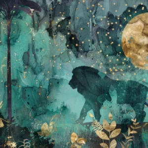 Jungle Nocturne avec Éléphants et Lune Dorée Mystique