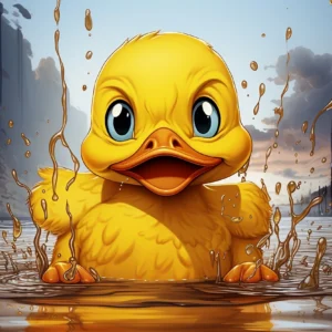 Papier peint caneton jaune éclaboussures d'eau ambiance ludique et colorée