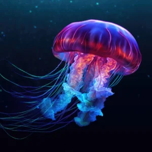 Papier Peint Méduse Cosmique Luminescente Bleu Violet Néon Digital