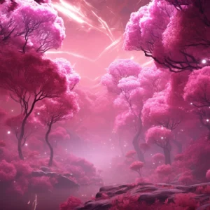 Papier Peint Forêt Enchantée Rose Magique aux Étoiles Scintillantes
