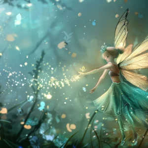 Papier Peint Féerique Forêt Enchantée Créature Ailée Étincelante